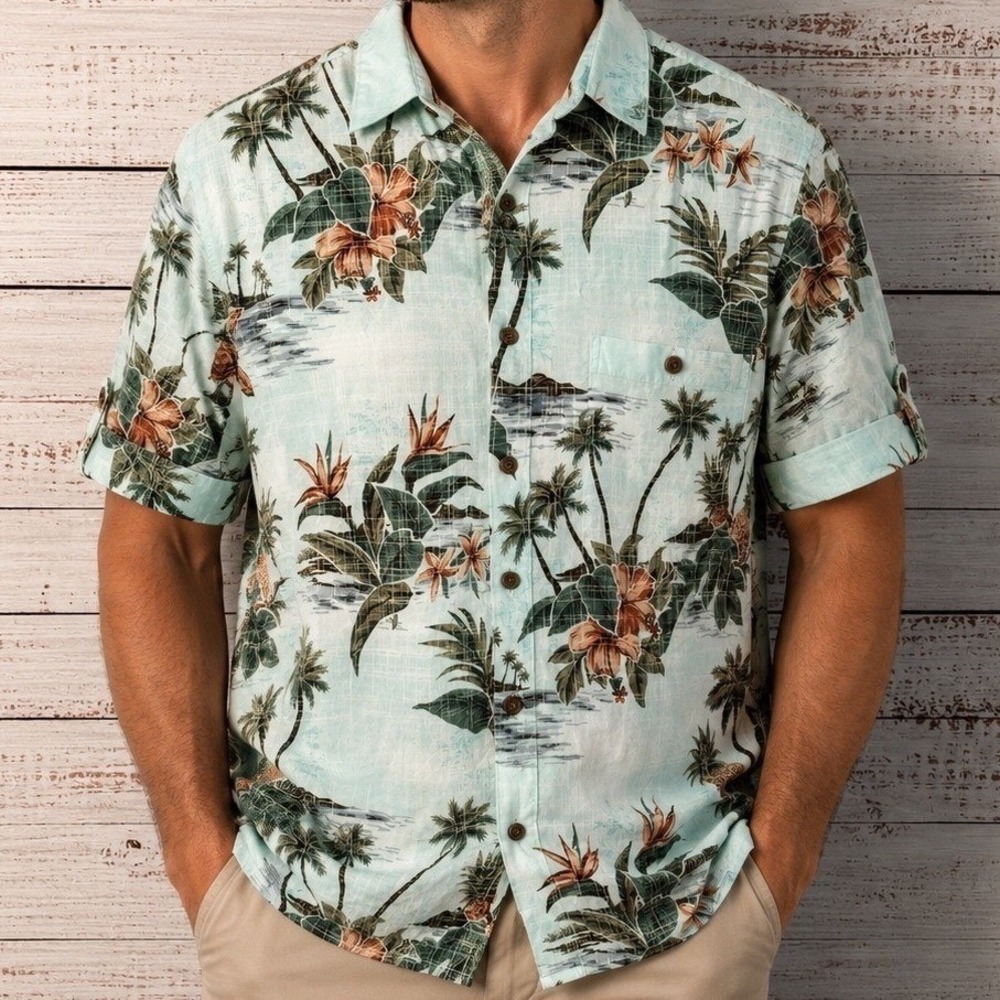 Batik Bay Hawaiian Tropical Button Front Shirt Men's XL Rayon Beach Aloha Camp